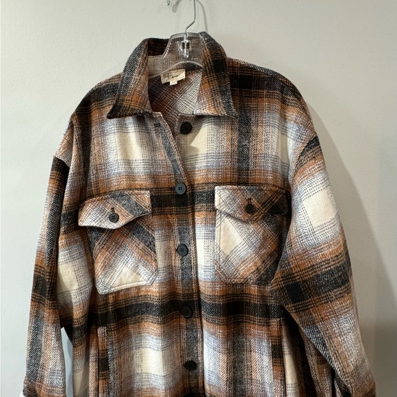 Before You Heavy Flannel Tan/Black & White Jacket Size S/M - Picture 3 of 8